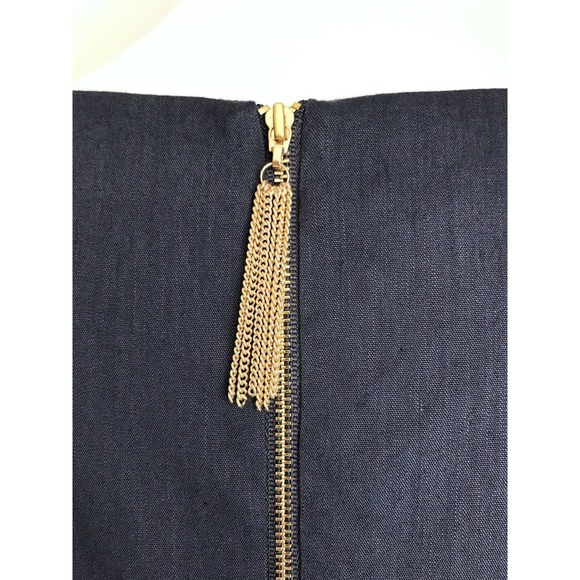 Rebecca Taylor Linen Blend Sheath Dress Navy Peekaboo Neckline Cutout Size 10 - Picture 7 of 12